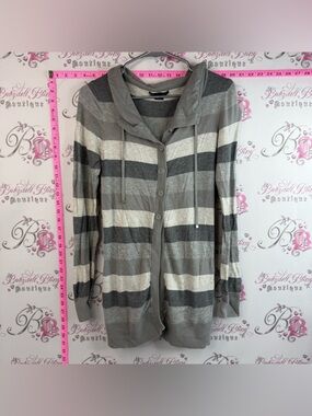 Armani Exchange cardigan Cozy Gray & Ivory Striped Hooded Cardigan Loungewear